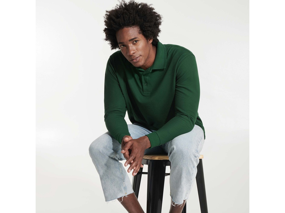 Рубашка поло Carpe мужская с длинным рукавом, бутылочный зеленый-4