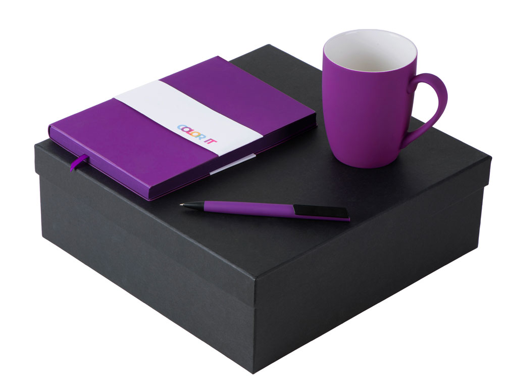 Подарочный набор с блокнотом С1, пластиковой ручкой и кружкой, фиолетовый-0
