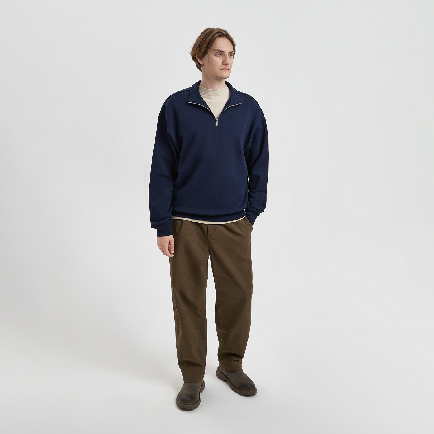 Толстовка на молнии унисекс FLOW, темно-синяя-3