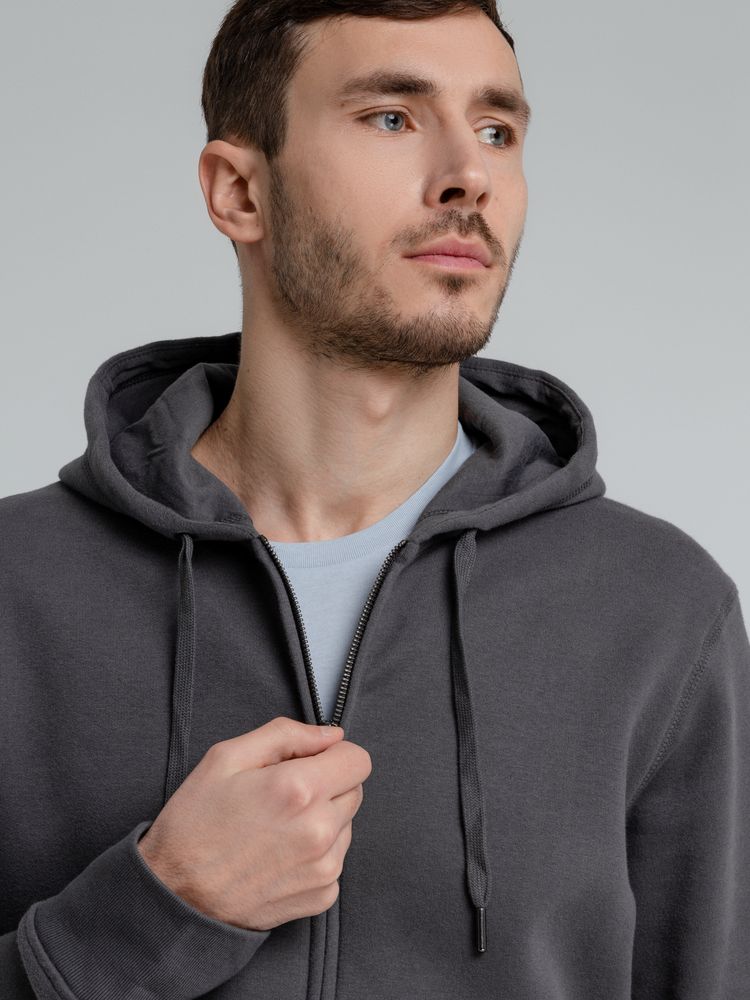 Толстовка на молнии с капюшоном унисекс King, темно-серая-7