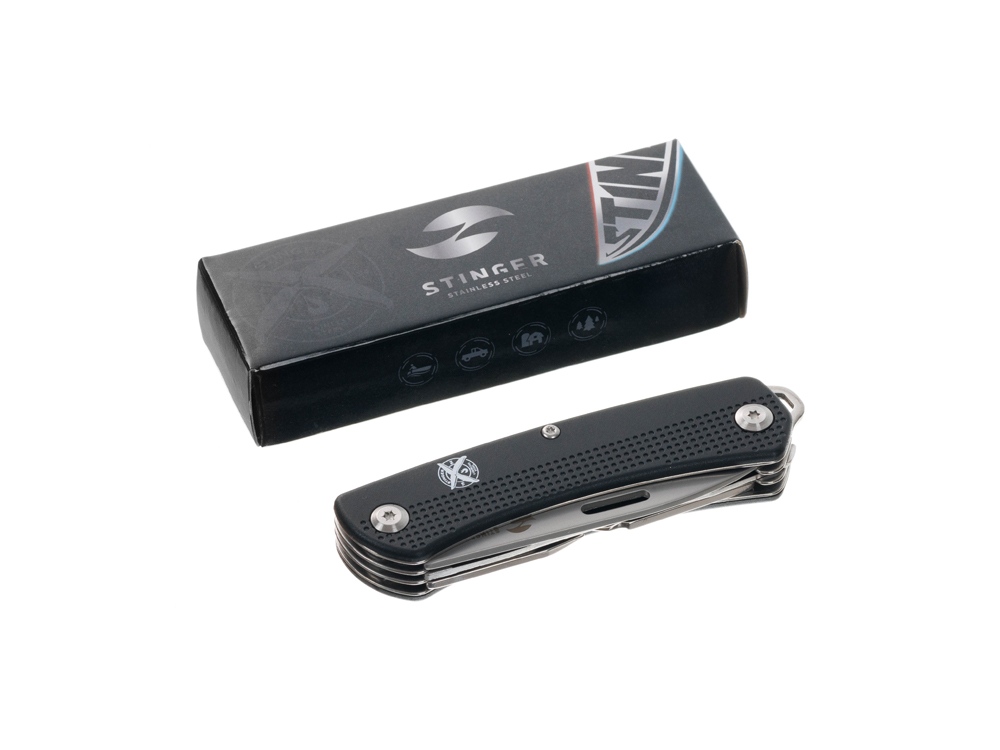 Нож перочинный Stinger, 103 мм, 10 функций, материал рукояти: АБС-пластик (черный)-8