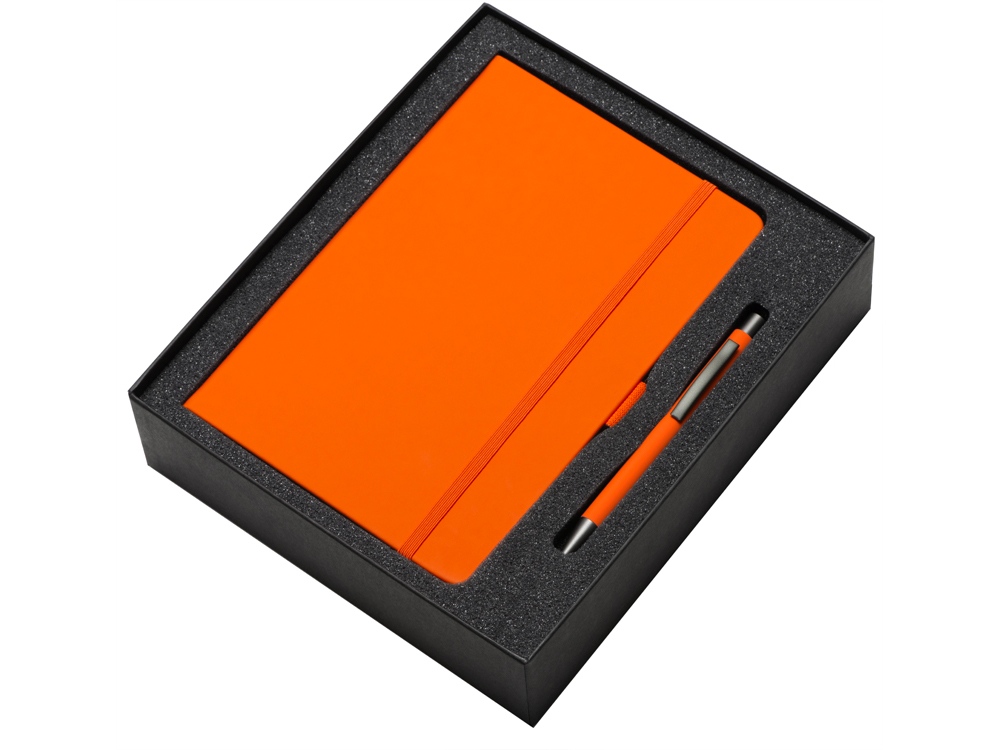 Подарочный набор Vision Pro soft-touch с ручкой и блокнотом А5, оранжевый-1