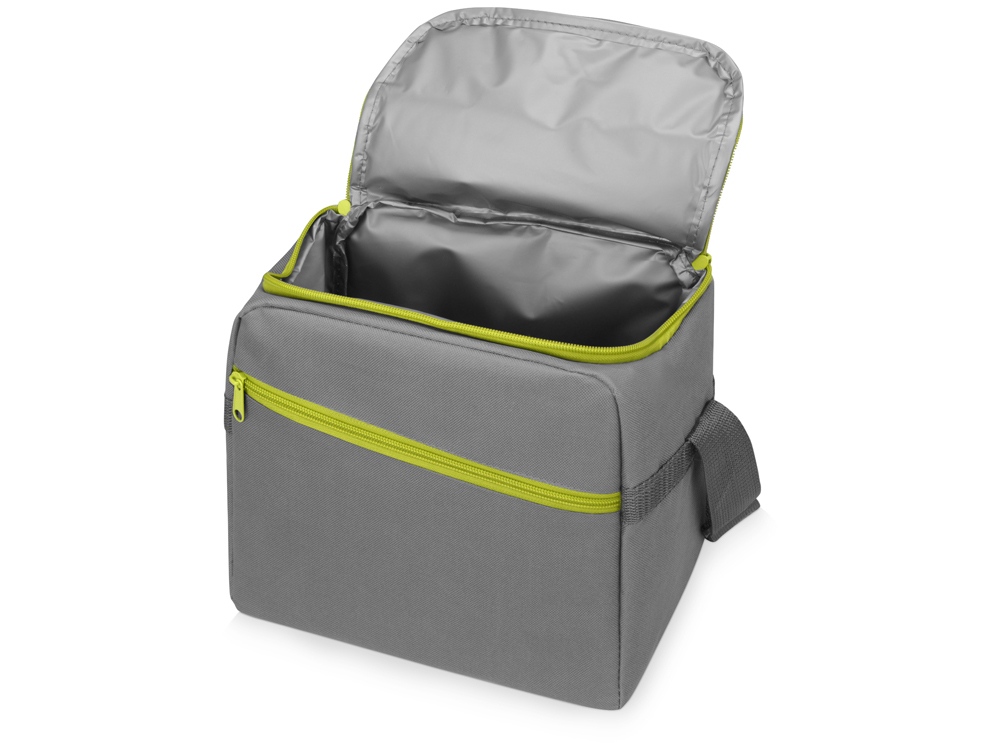 Изотермическая сумка-холодильник Classic c контрастной молнией, серый/зел яблоко-1