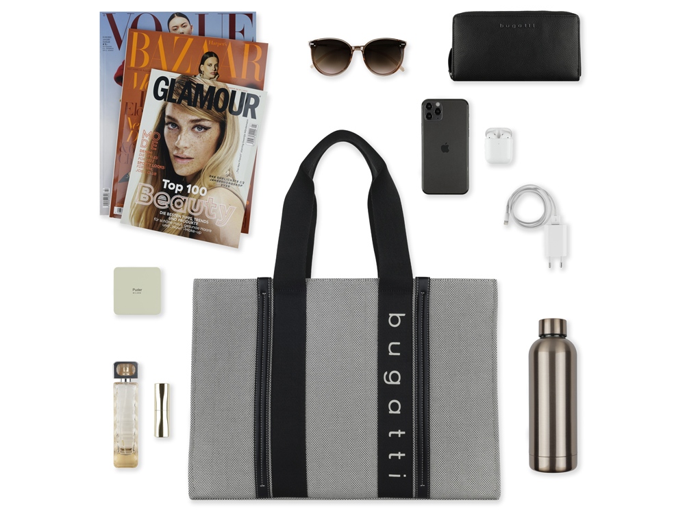 Сумка-тоут женская BUGATTI Ambra, серо-черный цвет, хлопок/полиэстер, 45х14х32 см-5