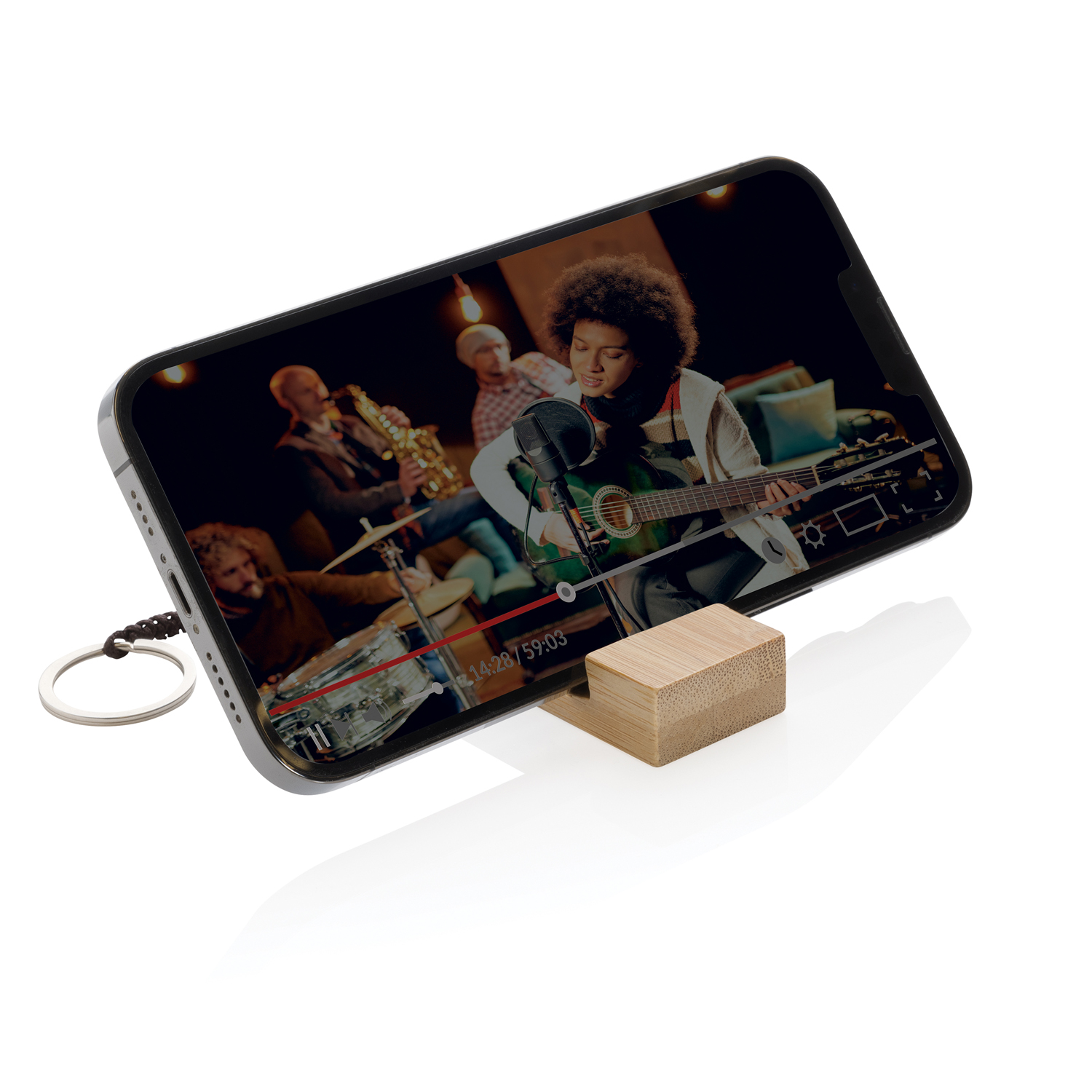 Бамбуковая мини-подставка для телефона Standkey с кольцом для ключей-2