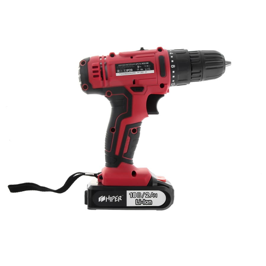 Шуруповерт аккумуляторный HIPER HCD18В, 18В, в кейсе, Li-ion батарея 2,0 Ач (2 шт), 35Нм, красный-2