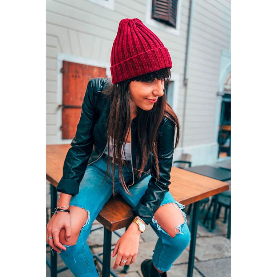 Шапка вязаная SHORE с отворотом из материала rPET/рециклированного полиэстера, бордовый-4