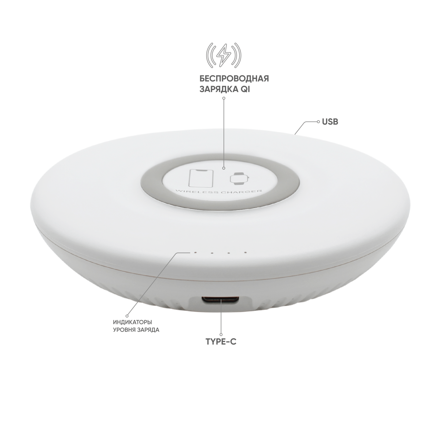 Внешний аккумулятор Tony с беспроводной зарядкой, 5000 мАч (белый)-2