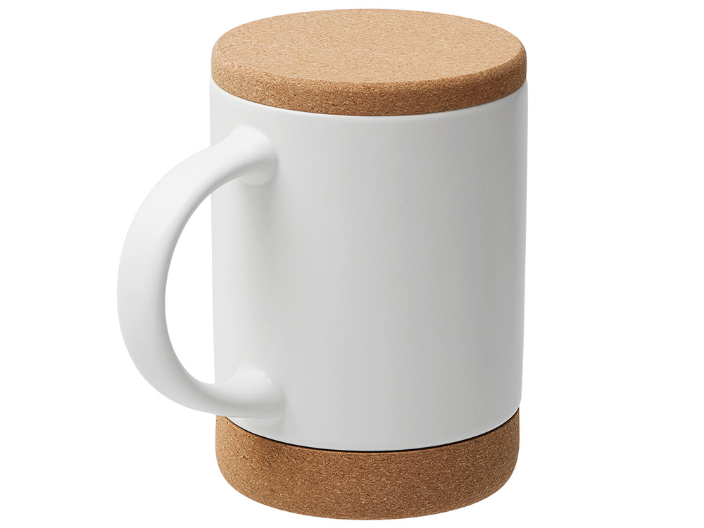 Кружка 450 мл с пробковым дном с крышкой Корк & Бон, белый-1