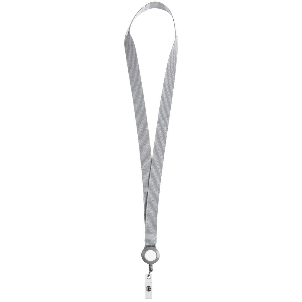 Лента для бейджа с ретрактором Devon, серая с белым-1