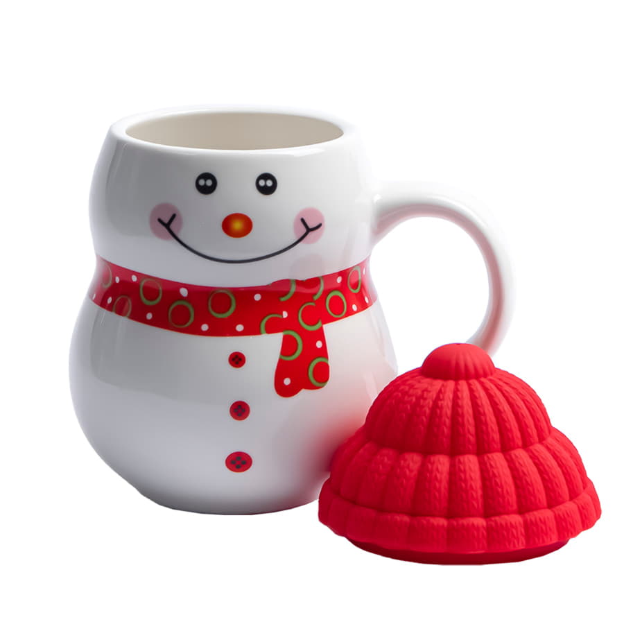 Кружка SNOWMAN с крышкой, белый, красный-2