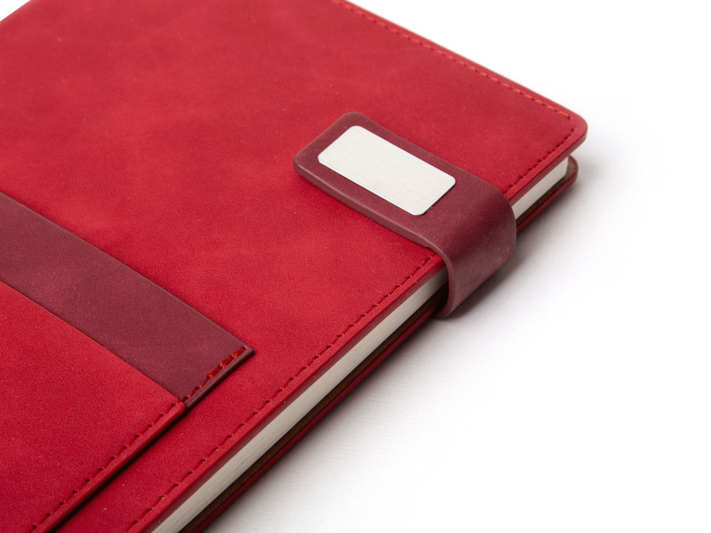 Бизнес блокнот А5 Freya с клапаном и карманом для визиток, твердая обложка, 128 листов, красный и бор-6
