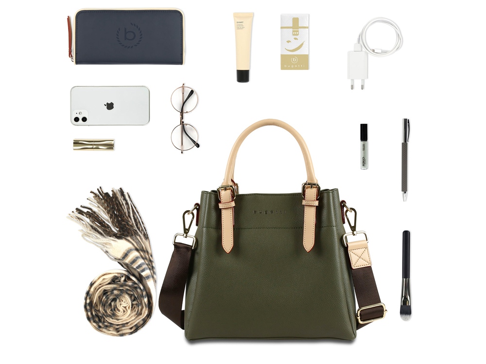 Сумка женская BUGATTI Ella, оливковая, полиуретан, 27х12х23,5 см-6