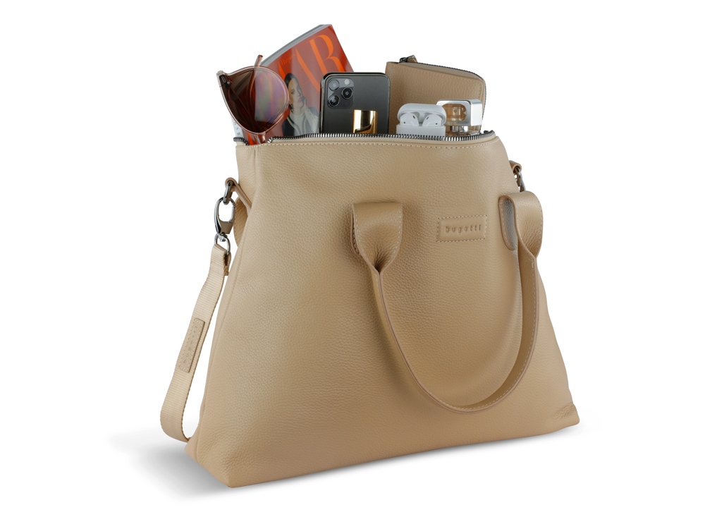 Сумка-шоппер BUGATTI Elsa, песочного цвета, воловья кожа/полиэстер, 46х11х31,5 см-9
