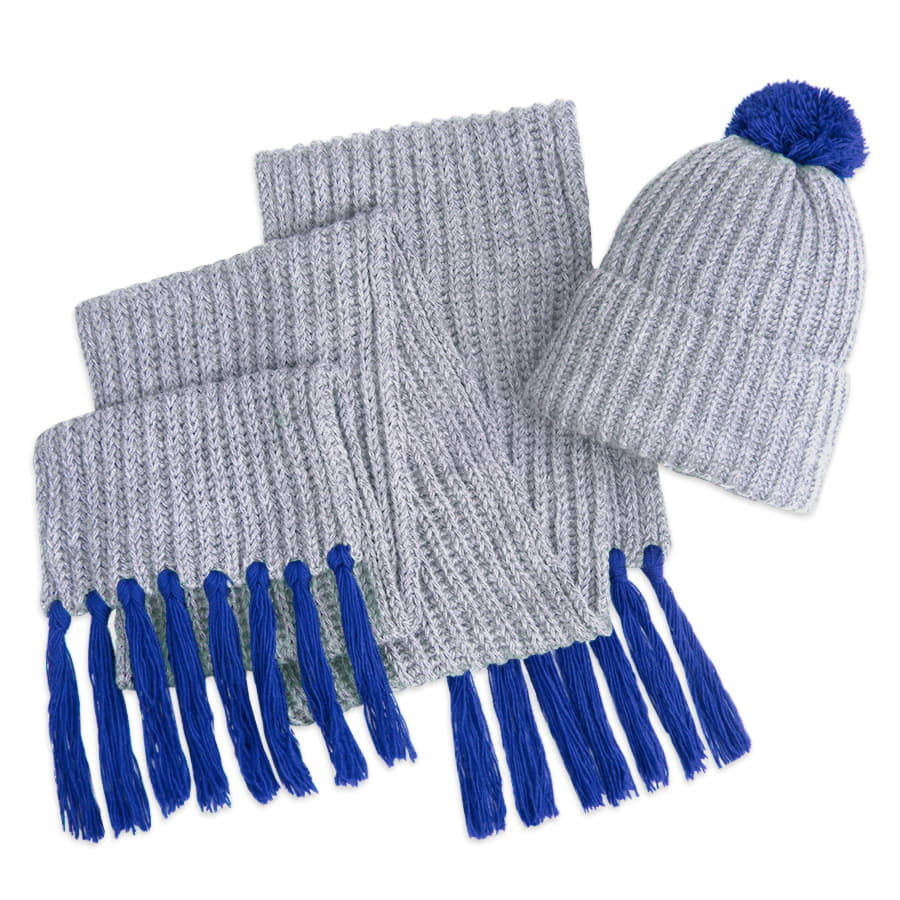 Шапка и шарф GoSnow с ярким помпоном и кисточками, синий-1