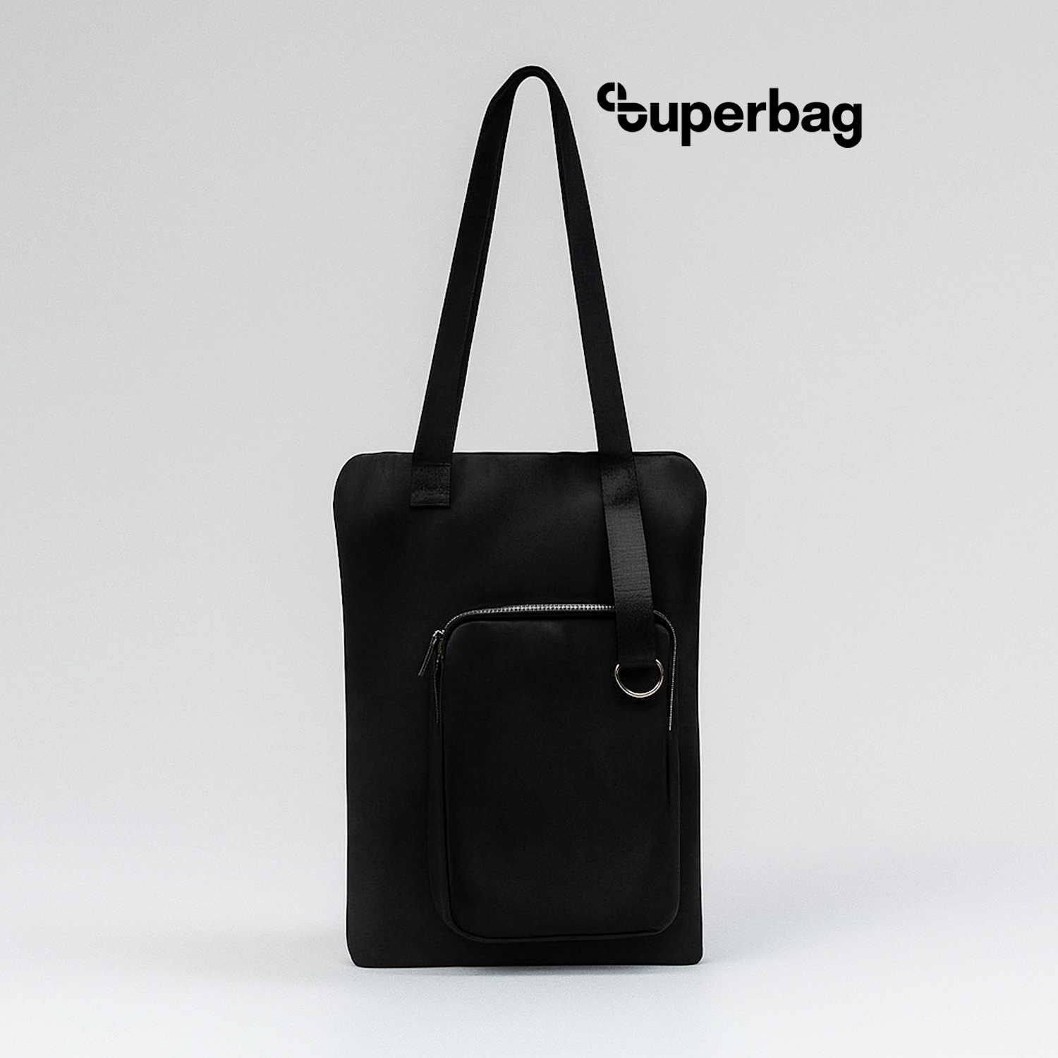 Шоппер Superbag Pocket, с внутренним креплением (карабин) и чехлом для мелочей (черный)-0