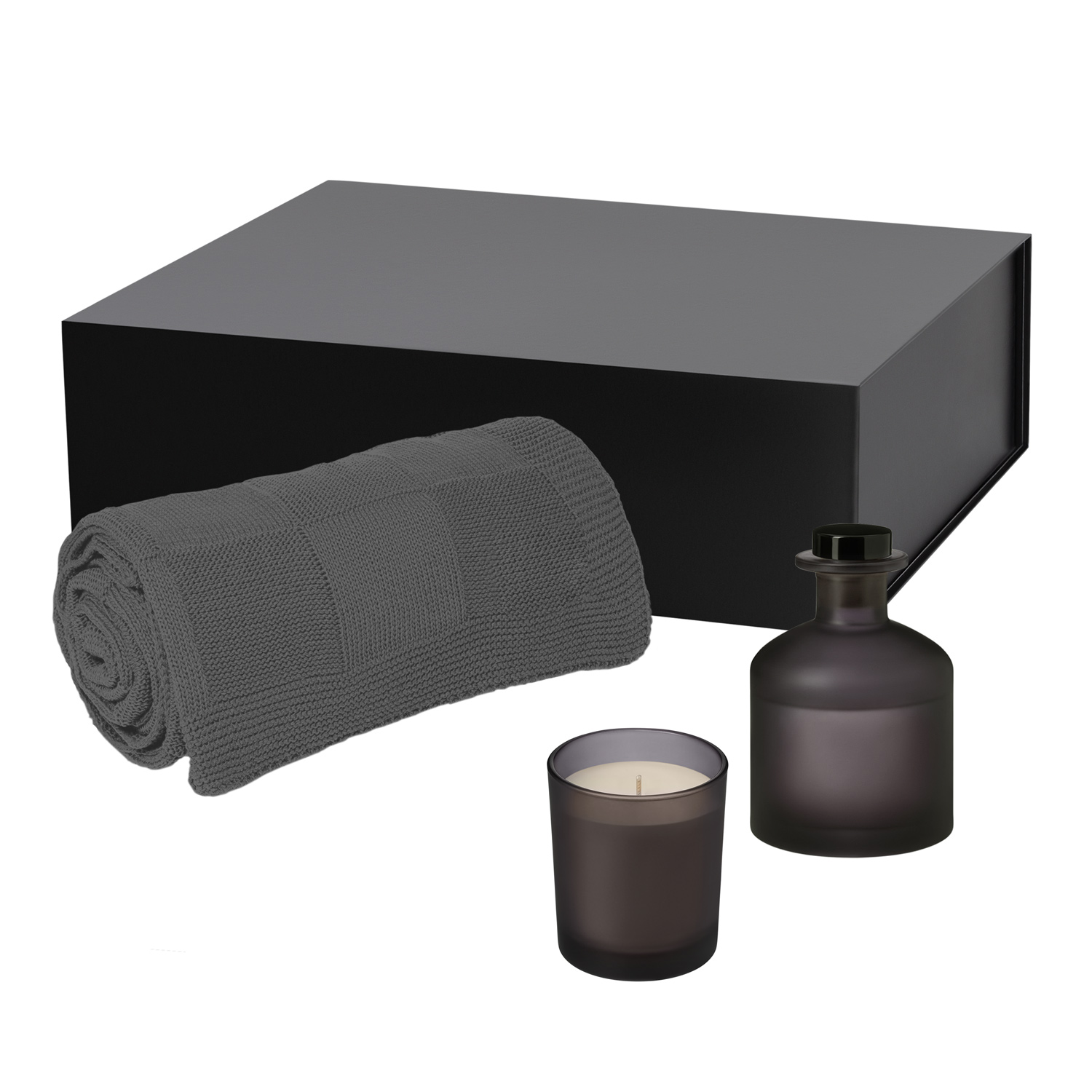 Подарочный набор Энигма (Enigma), Селла (Cella), серый (свеча, диффузор, плед)-0