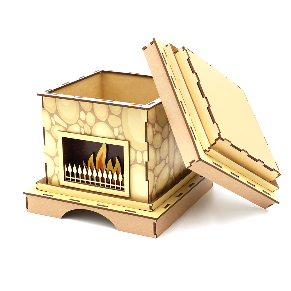 Камин малый - упаковка новогодняя из дерева, Бежевый-2
