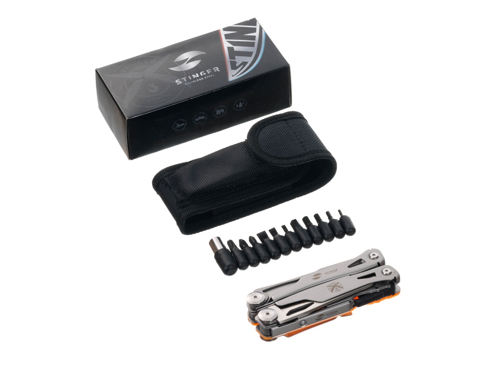 Мультитул Stinger, 106 мм, 15 функций, сталь/АБС-пластик, оранжевый, в комплекте нейлоновый чехол-5