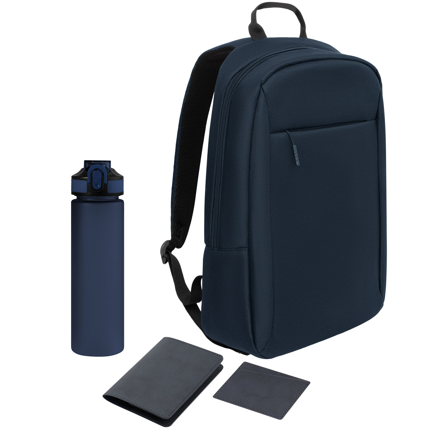 Подарочный набор Sirius, синий (обложка на паспорт, картхолдер, бутылка, рюкзак)-0