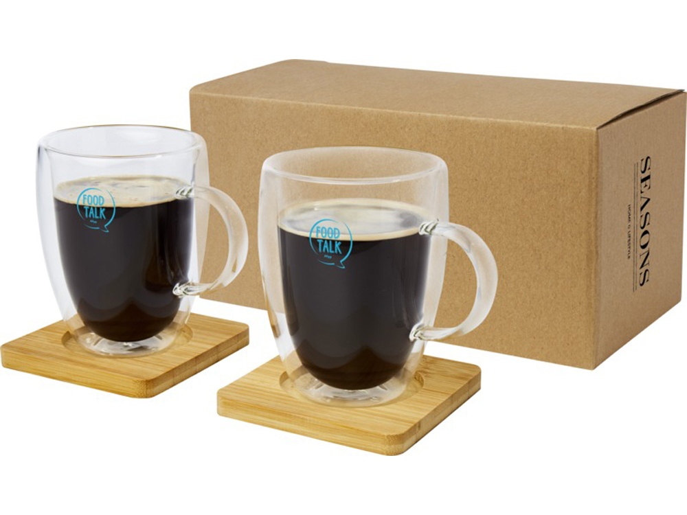 Стеклянный стакан Manti объемом 350 мл с двойными стенками и подставкой из бамбука, 2 шт. , natural-6