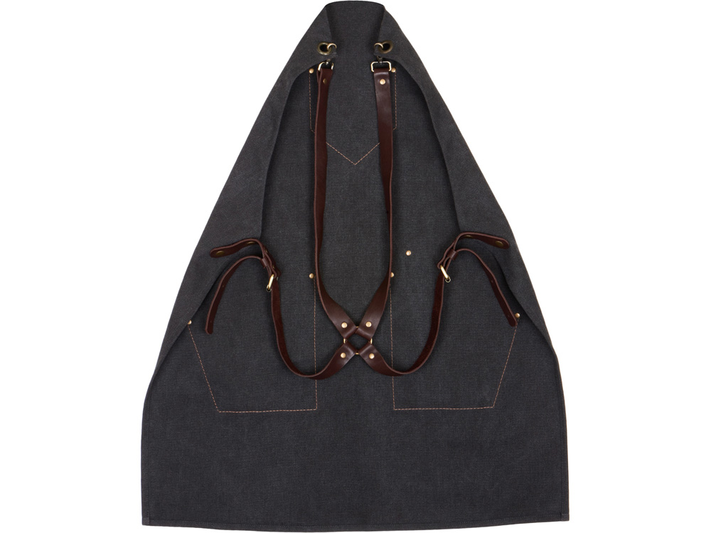 Фартук из канваса с ремнями из натуральной кожи, материал: канвас смесовый, плотность 450 гр/м, натуральная кожа КРС, цвет черный, коричневый темный-6