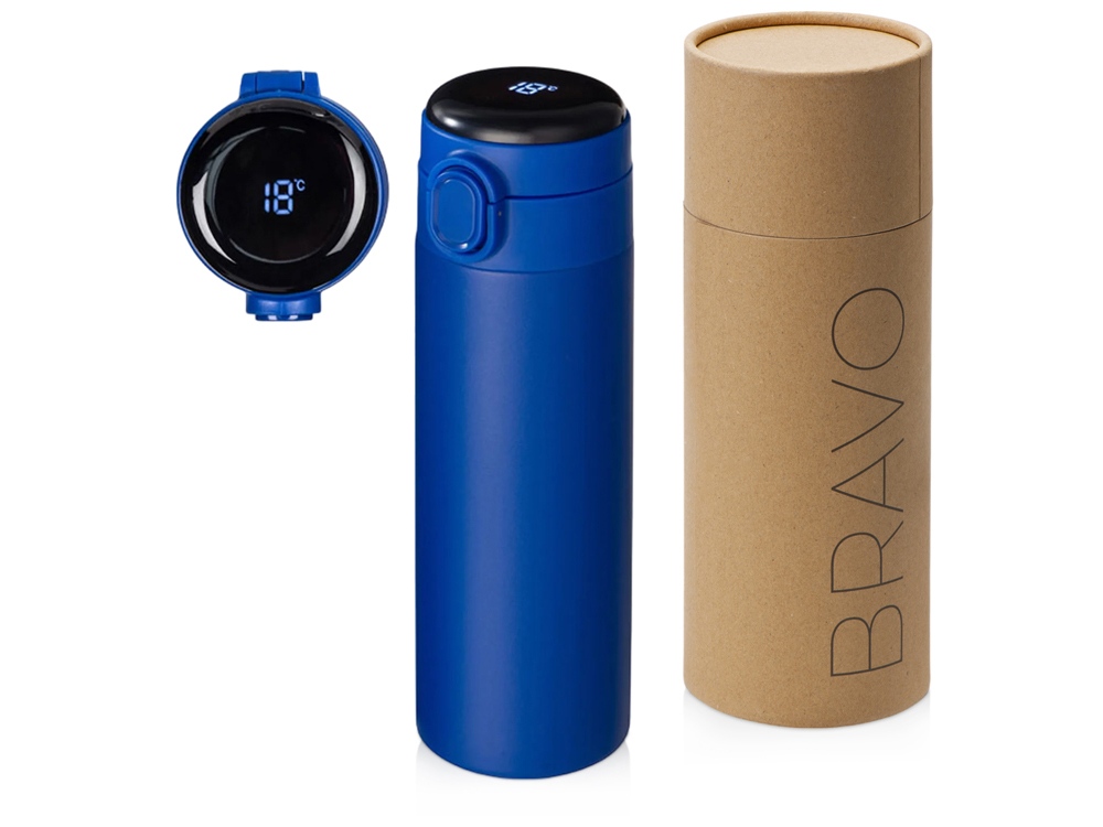 Вакуумная термокружка Waterline с медной изоляцией Bravo, 400 мл, тубус, синий-0