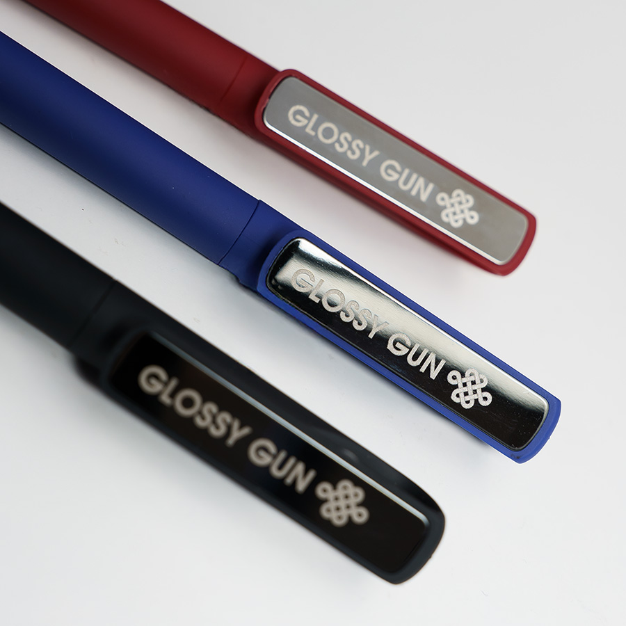 Ручка шариковая GLOSSY GUN с покрытием soft touch, синий, серебристый-7