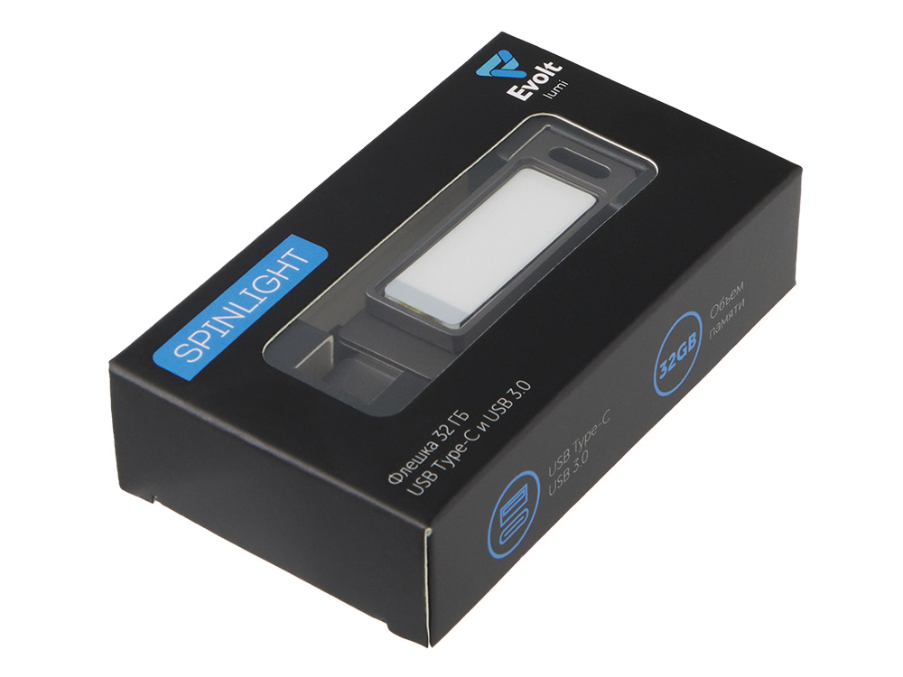 Флешка 32 ГБ USB Type-C и USB 3.0 с подсветкой лого Спинлайт-9