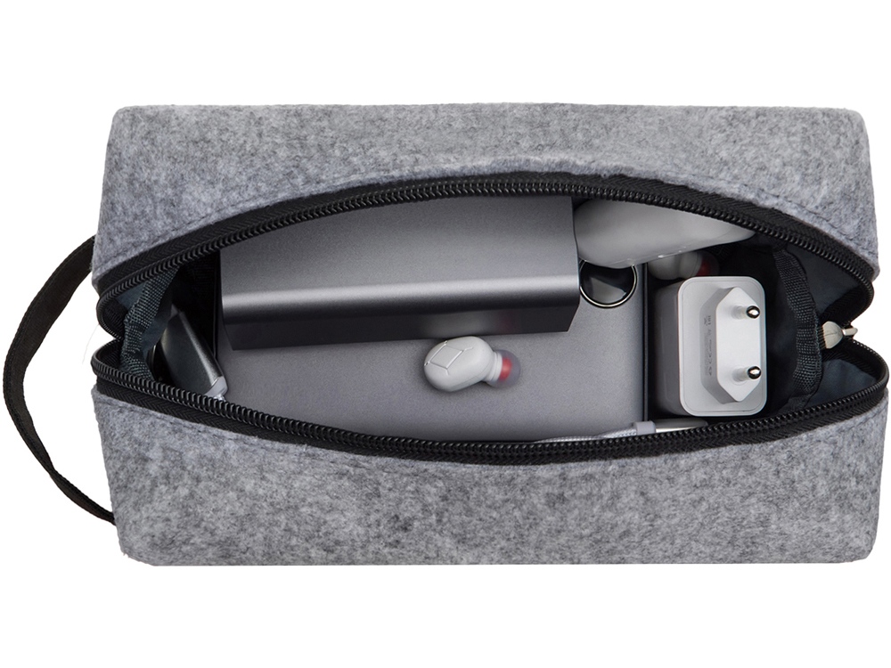 Органайзер для электроники и проводов Felt из RPET-фетра с ручкой, серый с черным-1