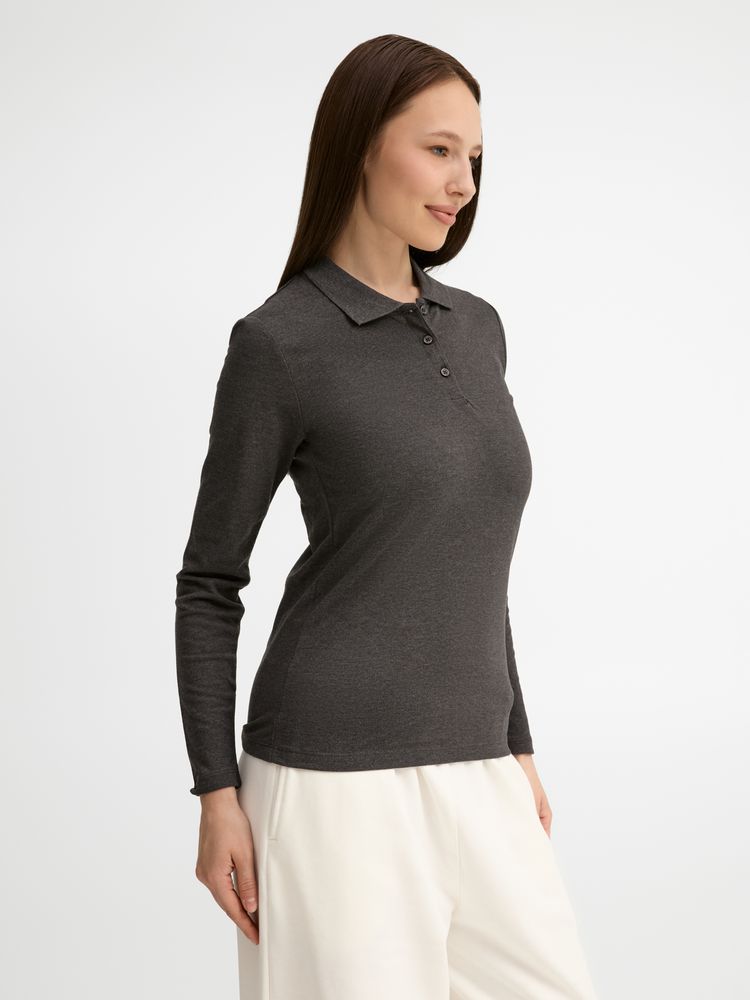 Рубашка поло женская с длинным рукавом Perfect LSL Women, черный меланж-5