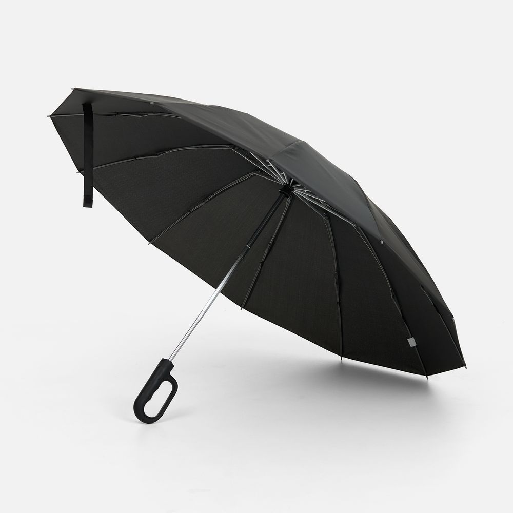 Зонт обратного сложения inLoop с ручкой-карабином, черный-0