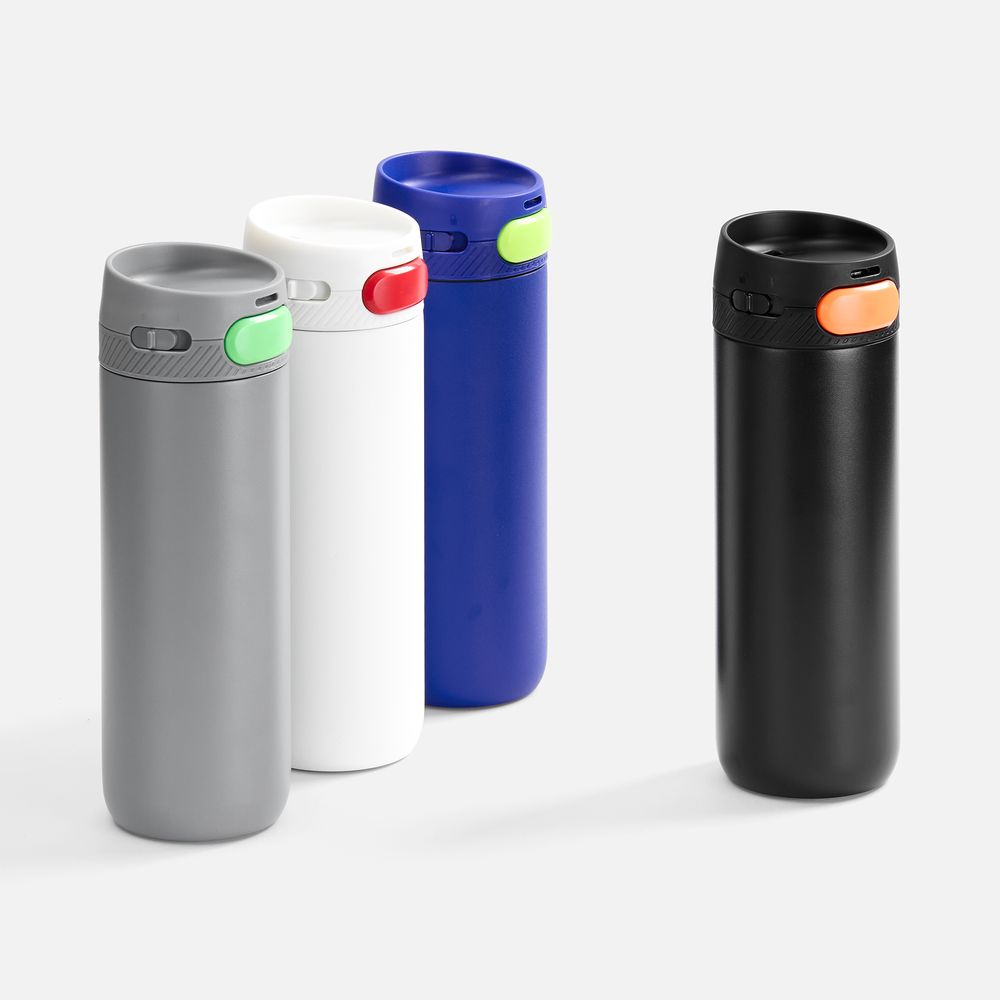 Термостакан X1 с цветной кнопкой, серый с оранжевым-4