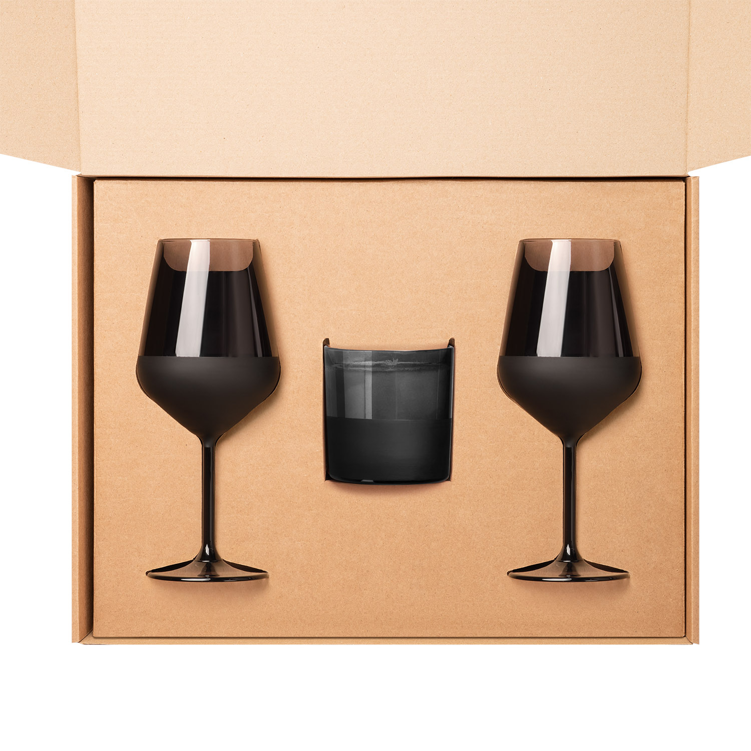 Доп. ложемент под свечу (арт. 73077) + 2 бокала для вина в большую универсальную коробку, крафт (арт. 21005.020)-2