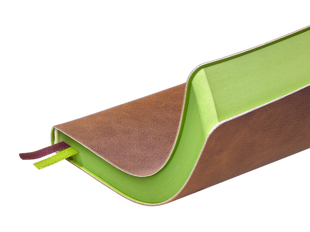 Ежедневник А5 датированный Boston 2026, коричневый с салатовым обрезом-4