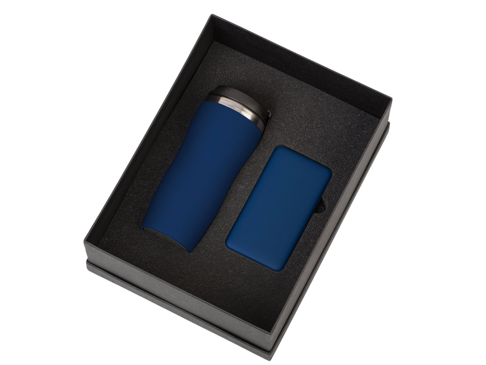 Подарочный набор c термокружкой С1 и повербанком С2, темно-синий-1