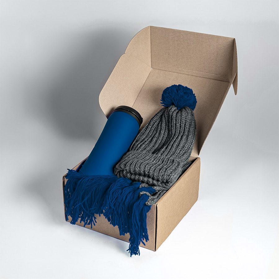 Набор подарочный COLD NIGHT: шарф и шапка, термокружка; синий, синий-2