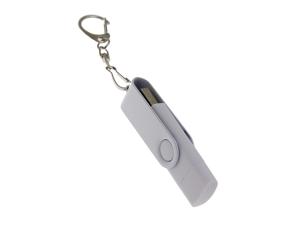 USB-флешка на 64 Гб 2 в 1 поворотный механизм, c дополнительным разъемом Type-C с одноцветным металлическим клипом, белый-1