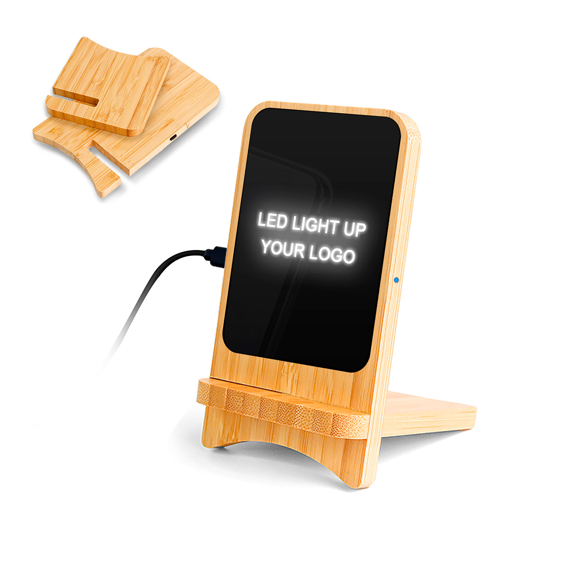 Складная беспроводная (15W) зарядная станция "Puzzle" с подсветкой логотипа-0