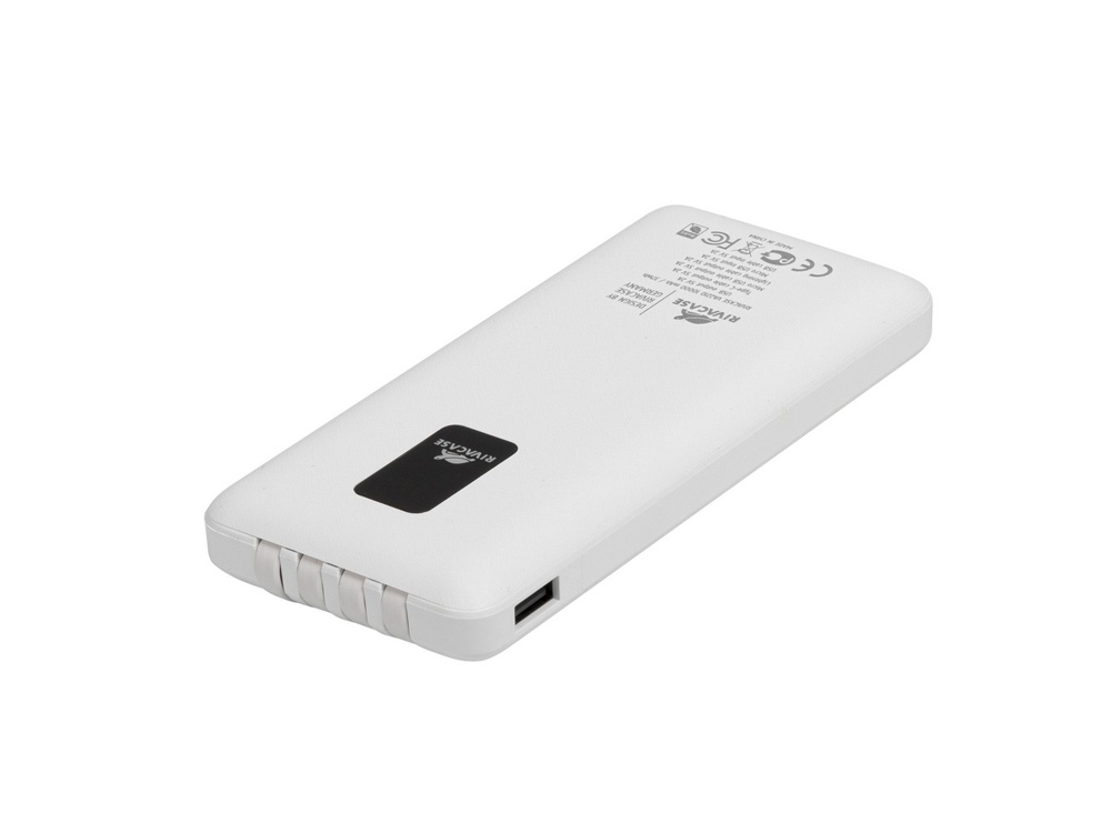 RIVACASE VA2210 (10000 мАч) внешний аккумулятор с дисплеем и встроенными кабелями, белый, 12/48-10