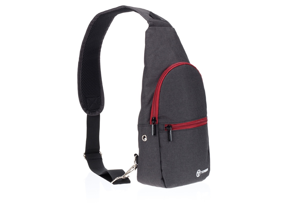 Рюкзак TORBER с одним плечевым ремнем, чёрный/бордовый, полиэстер 300D, 33 х 17 х 6 см-1