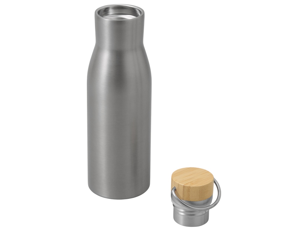 Вакуумная термобутылка с бамбуковой крышкой Klas, 500 мл, серебристый-1