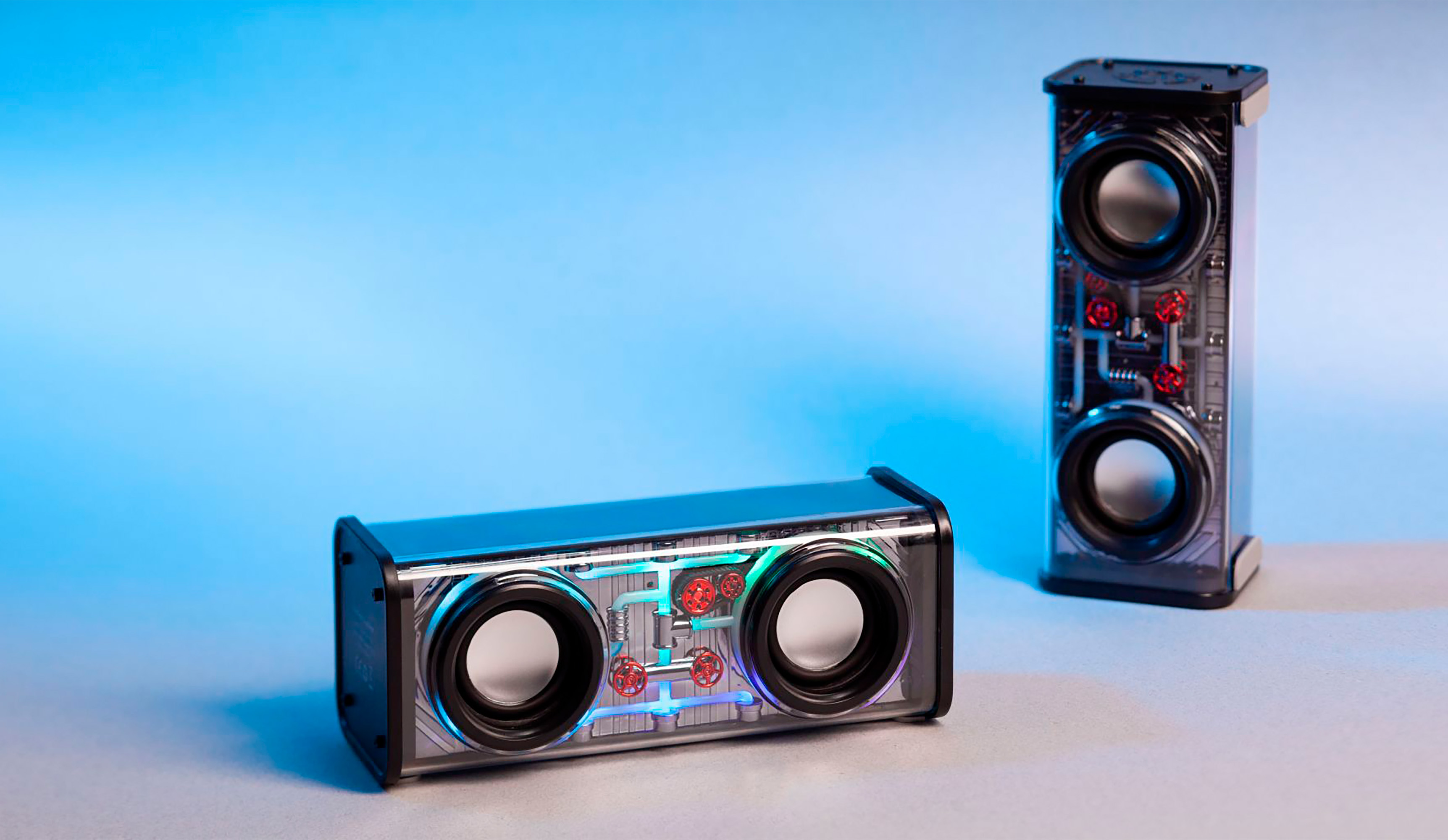 Bluetooth колонка "Buzz Light" 10Вт (2х5Вт) с разноцветной подсветкой-эквалайзером и прозрачным корпусом-3