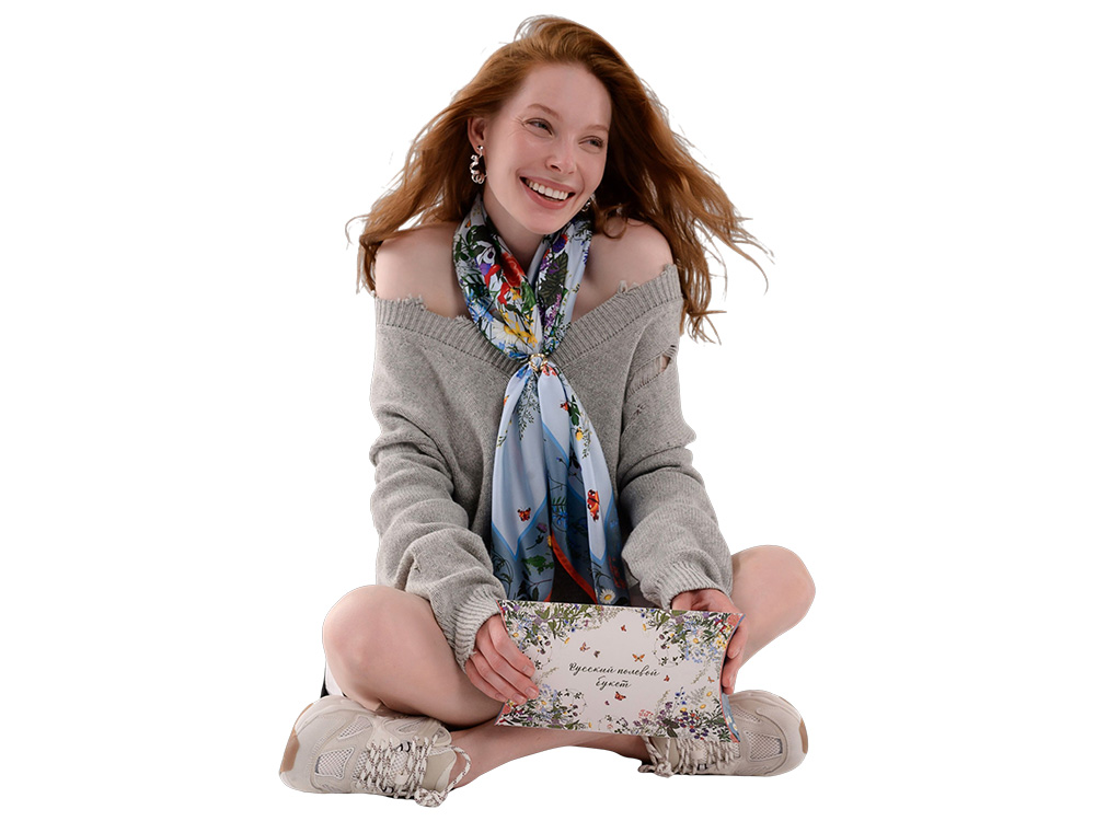 Платок Русский полевой букет, молочный-4