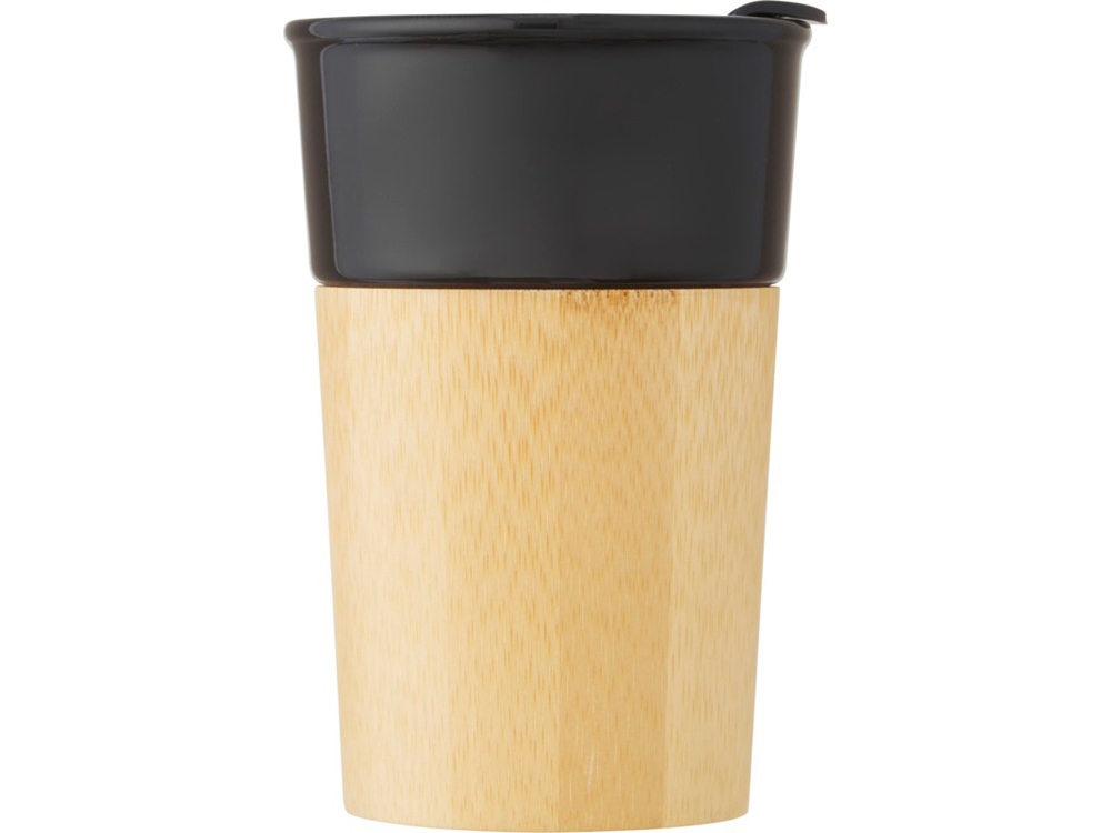 Фарфоровая кружка Pereira с бамбуковой внешней стенкой объемом 320 мл, черный глянцевый-2