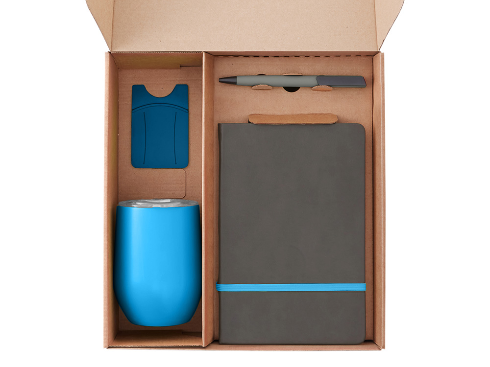 Набор с термокружкой, блокнотом, ручкой и ланчбоксом Refreshment, голубой-1