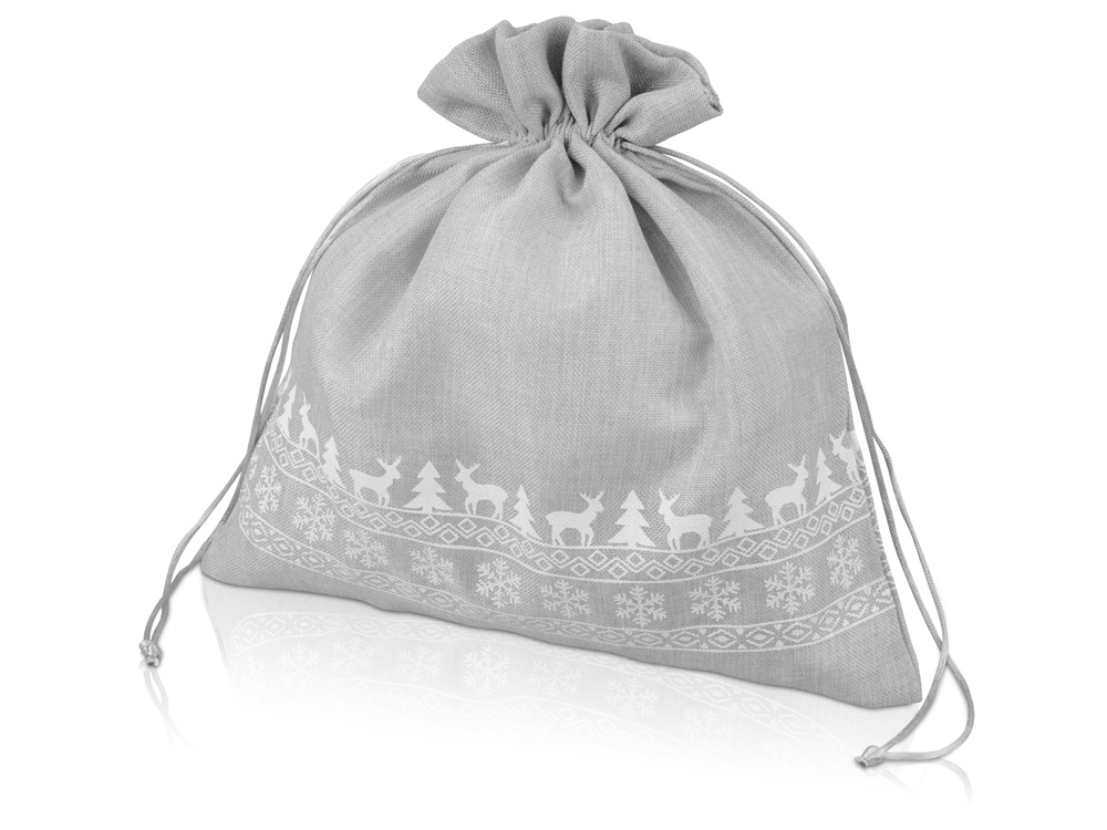 Мешочек подарочный новогодний, джут, большой, серый-0