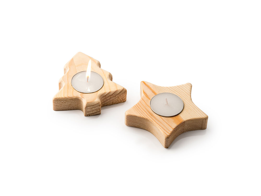 Свеча MAKA на деревянной подставке, звезда, натуральный-3