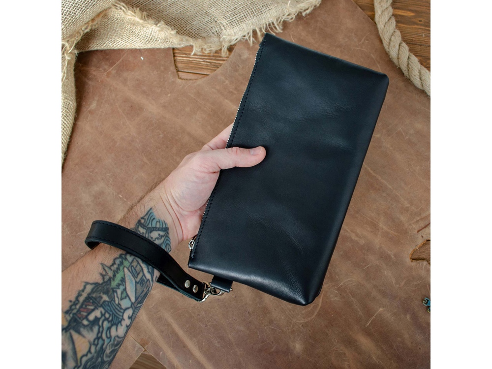 Барсетка кожаная, черный-10