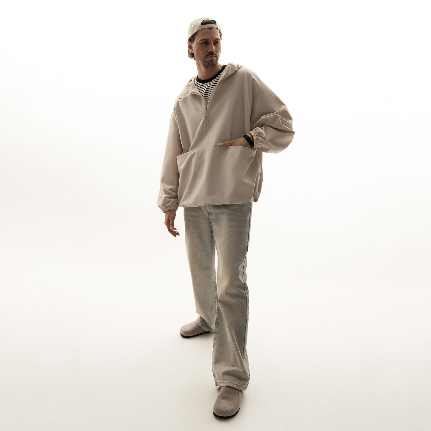 Ветровка (анорак) оверсайз унисекс RISSMAN, бежевая-12